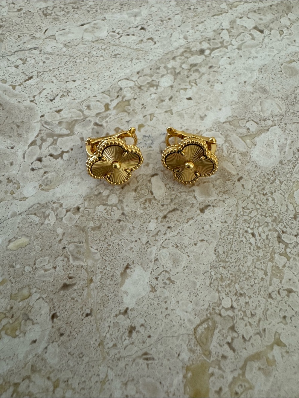 Gold Floral Clover Clip-On Earrings - Women's Jewelry